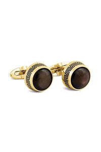 Extra Stainless Steel Cufflink PVD  Yellow Gold Plated/Top with Black Mop