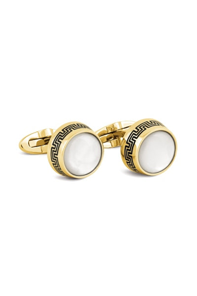 Extra Stainless Steel Cufflink PVD  Yellow Gold Plated/Top with White Mop