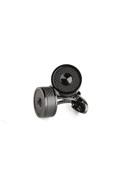 Classic Filigree Cufflinks, Black PVD , Etched Inlay & Black Glass