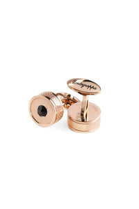 Classic Filigree Cufflinks, Rose Gold  PVD, Etched Inlay & Black Glass