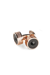 Classic Filigree Cufflinks, Rose Gold  & Black PVD, Etched Inlay & Black Glass