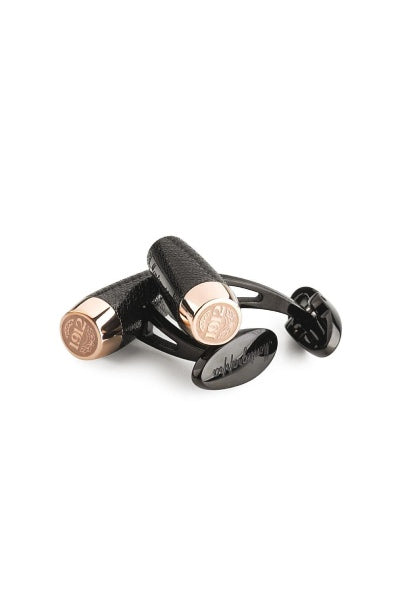 Fortuna Cufflinks, Black & Rose Gold PVD, Black Glass