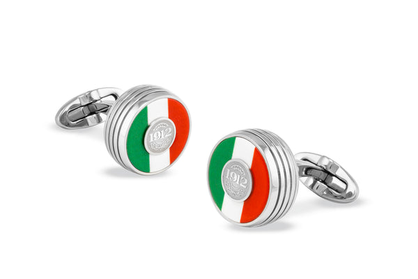 Tricolore Cufflinks, Steel, Italian Flag Inlay