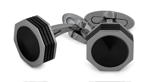 NeroUno Linea Cufflinks, Gun Metal PVD, Onyx Inlay