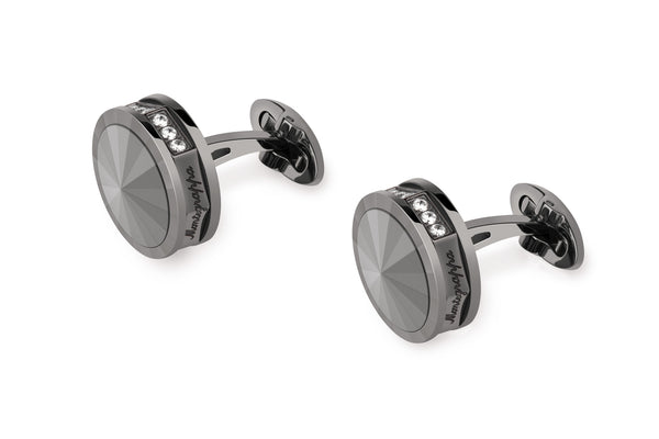 Nerouno Linea Cufflinks - with Rim Embellisment and Matching Metal Inlay