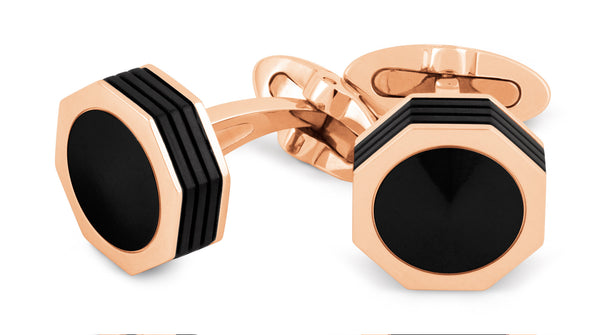 Nerouno Linea Cufflinks - Rose Gold PVD, Onyx inlay