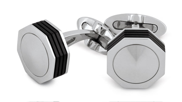 Nerouno Linea Cufflinks - Stainless Steel, Metal Inlay