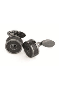 Classic Cufflinks, Gun Metal IP, Black Leather, Black Crystal Insert