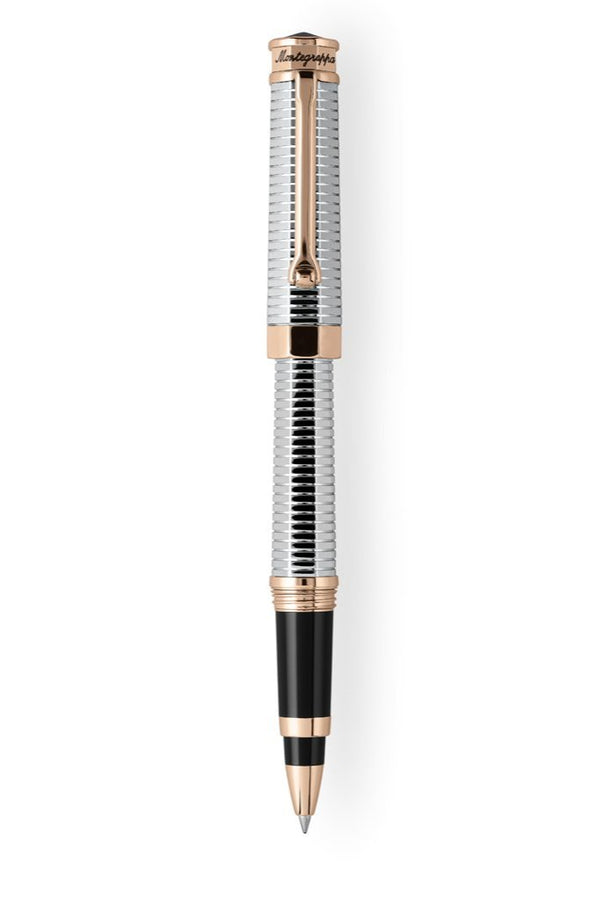 NeroUno All-Metal Rollerball Pen w/ Rose Gold trims, Palladium pl.