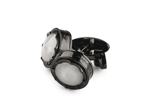 Parola Cufflinks, Black PVD, White Glass